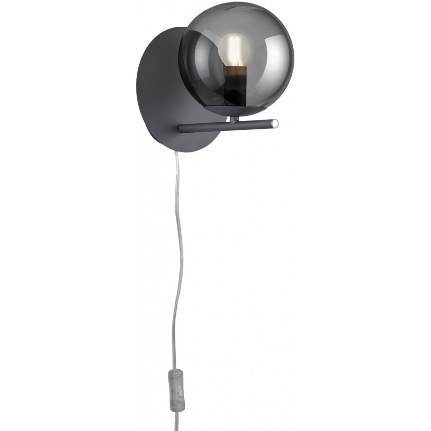 Trio Pure wall lamp, anthracite and smoked glass, E14