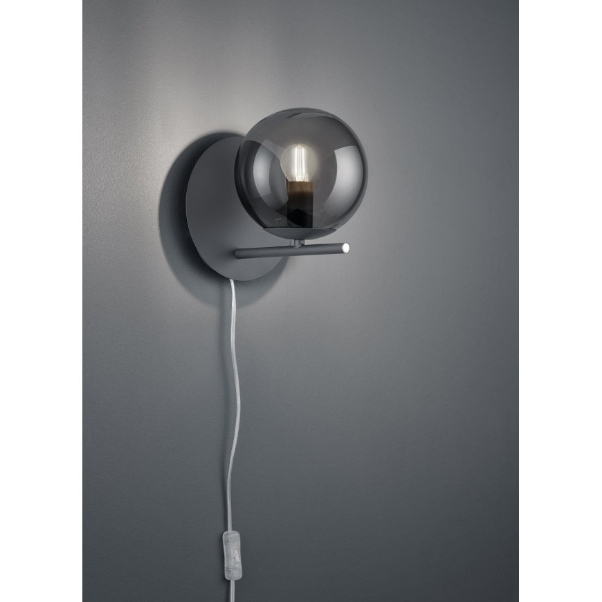 Trio Pure wall lamp, anthracite and smoked glass, E14 – 2