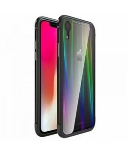 Luphie Apple iPhone XR Aurora Condom Aluminium Frame + TPU Case Black Clear
