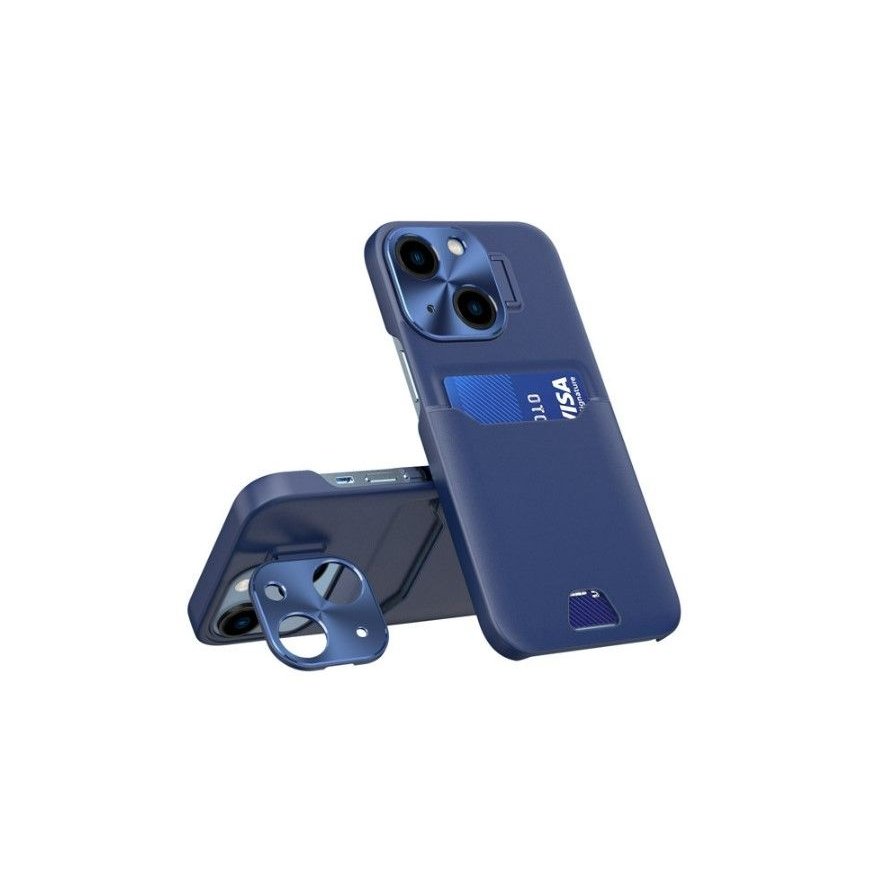 iLike Apple iPhone 14 Leather Stand Case card wallet with stand Blue