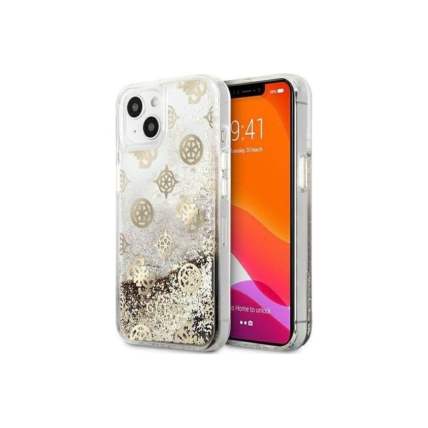 Case Guess GUHCP13SLGPEGO iPhone 13 mini 5.4" gold/golden hardcase Peony Liquid Glitter – 2