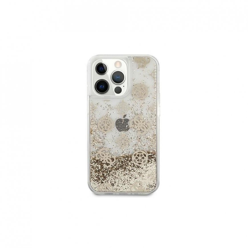 Case Guess GUHCP13SLGPEGO iPhone 13 mini 5.4" gold/golden hardcase Peony Liquid Glitter – 4