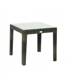 Table WICKER 50x50xH45cm, top: tempered glass, frame: aluminum with synthetic wicker, color: dark brown