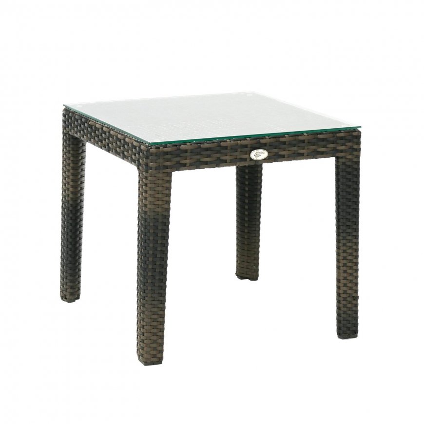 Table WICKER 50x50xH45cm, top: tempered glass, frame: aluminum with synthetic wicker, color: dark brown