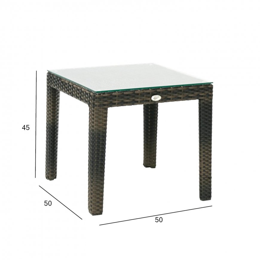 Table WICKER 50x50xH45cm, top: tempered glass, frame: aluminum with synthetic wicker, color: dark brown – 2
