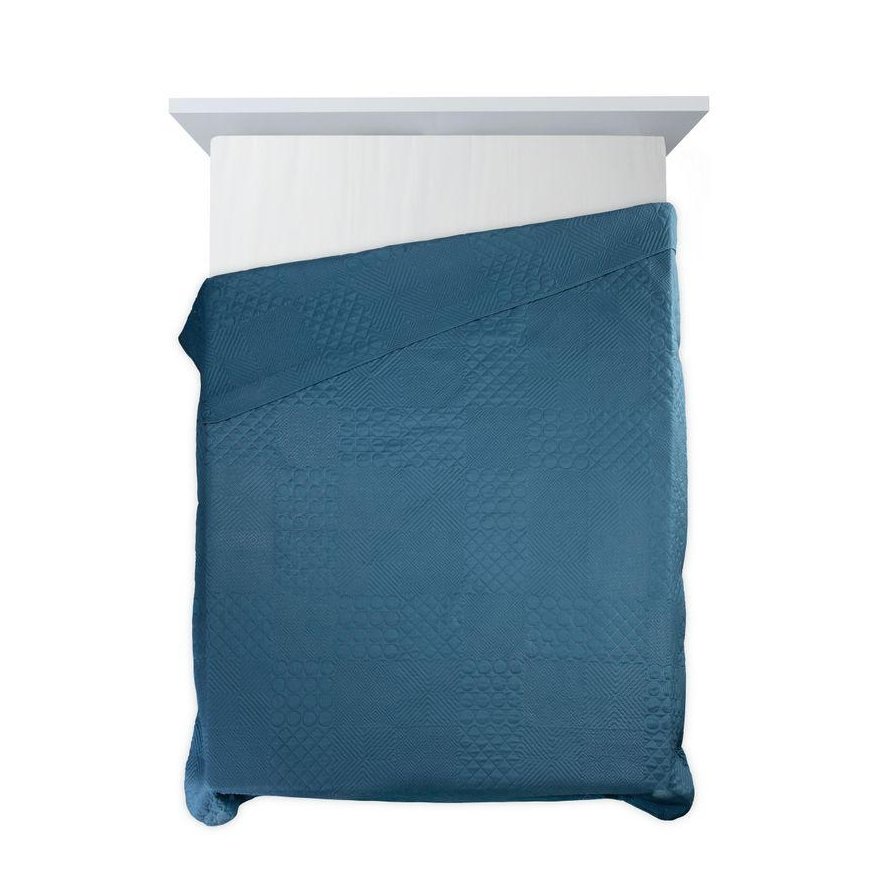 Eurofirany DESIGN 91 BONI / 5 Lovatiesė su karšto spaudimo technika įspaustu skiautinių motyvu, 170X210 cm, spalva: mėlyna Lovat – 5