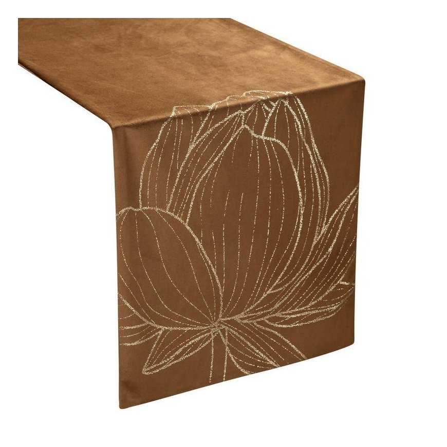 Eurofirany BLINK / 12 Velvet table runner with a large lotus flower pattern, 35X140 cm, color: brown – 3