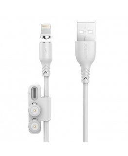 Foneng X62 Magnetic 3in1 USB to USB-C / Lightning / Micro USB Cable, 2.4A, 1m (White)
