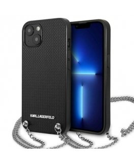 Karl Lagerfeld Karl Lagerfeld KLHCP13SPMK iPhone 13 mini 5.4 inch Hard Case Black / Black Leather Texture & Chain
