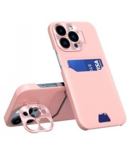 iLike Apple 14 Pro Max Card Wallet Cover with Stand Leather Stand Case Pink