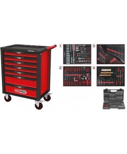 KS Tools RACINGline SCHWARZ/ROT Werkstattwagen mit 7 Schubladen