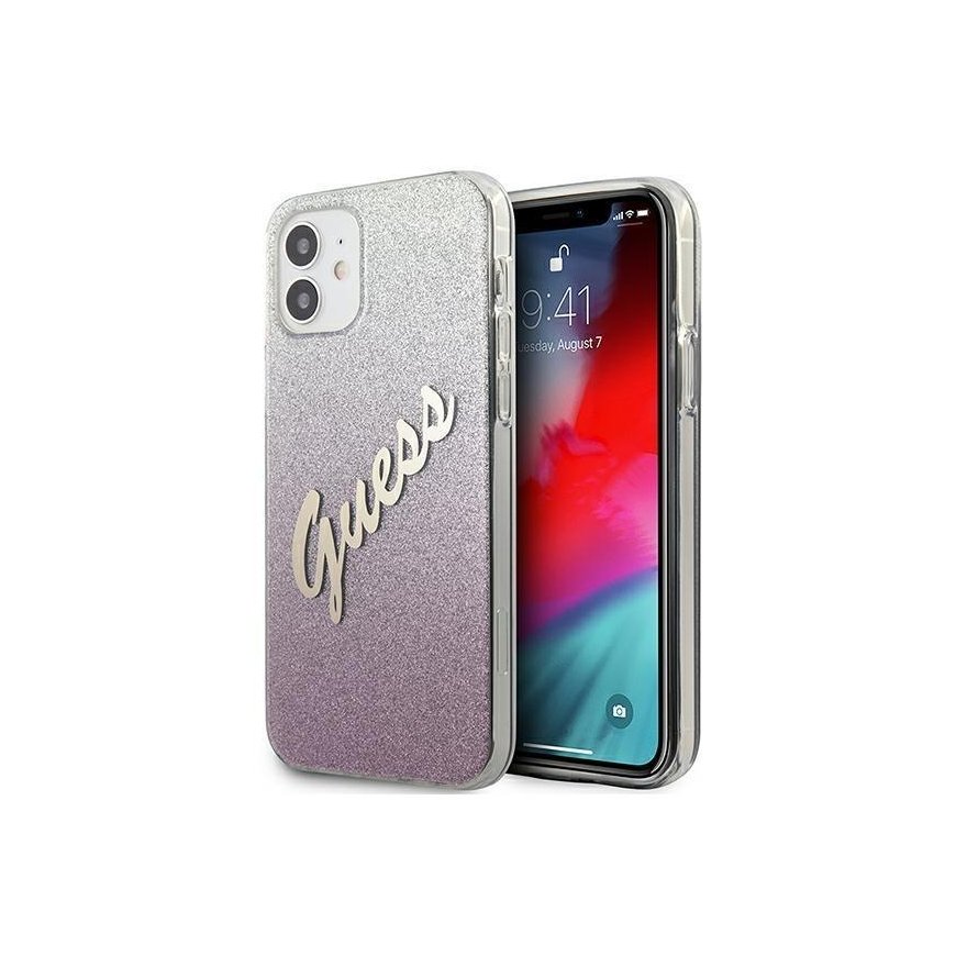 Guess GUHCP12SPCUGLSPI iPhone 12 mini 5.4 inch Pink/Pink Hard Case Glitter Gradient Script