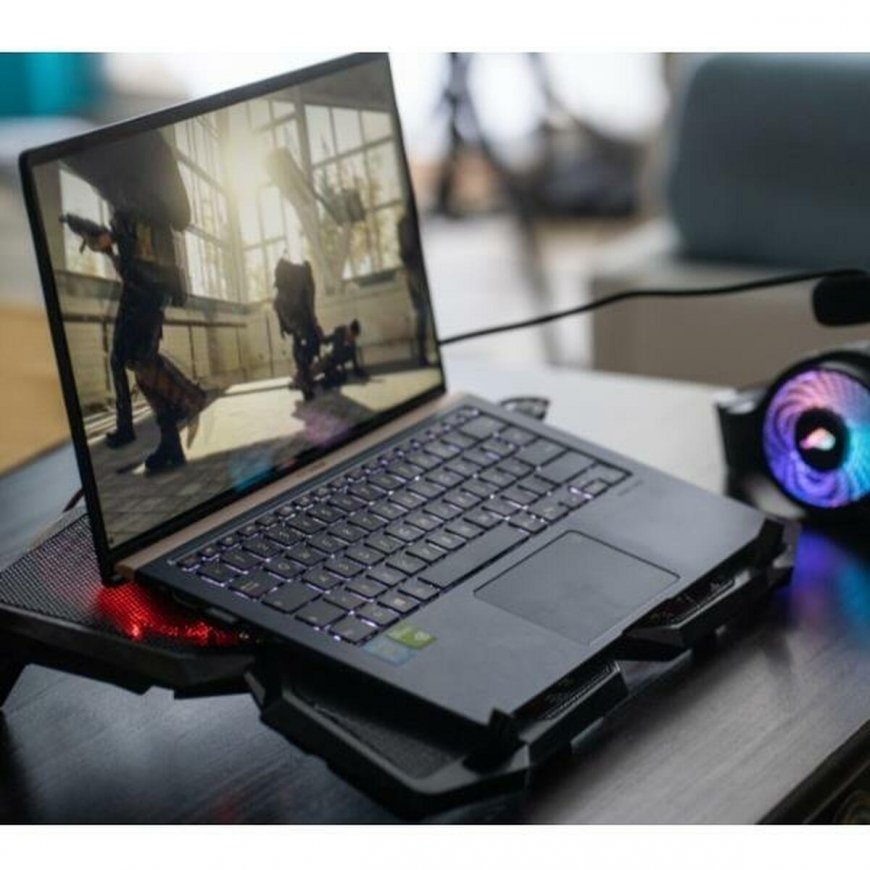 Cooling bracket Cooling bracket under notebook computer, Bora, illuminated fans, black and red, SureFire, 4 fans – 2