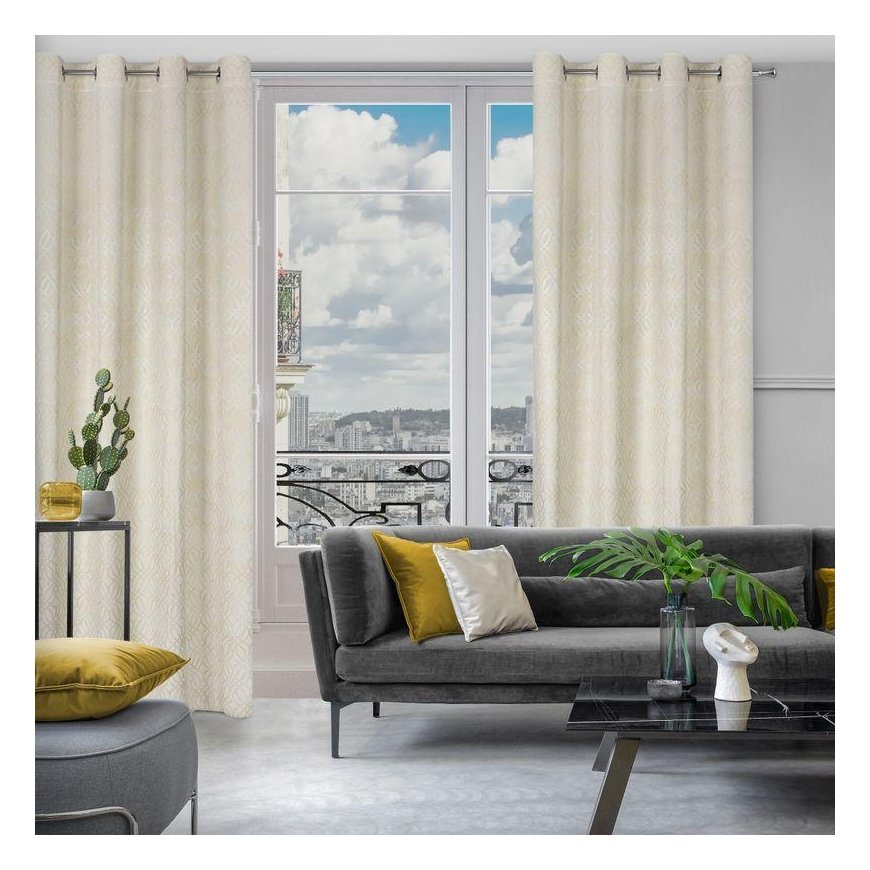 Eurofirany soft velvet curtain ARETA with boho pattern / 200 g/m2 / 140x250 / cream color – 3