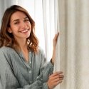 Eurofirany soft velvet curtain ARETA with boho pattern / 200 g/m2 / 140x250 / cream color