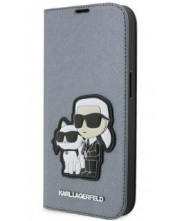 Karl Lagerfeld Apple iPhone 14 Pro 6.1 Saffiano Karl&Choupette bookcase Silver