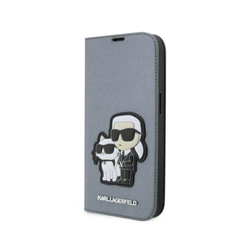 Karl Lagerfeld Apple iPhone 14 Pro 6.1 Saffiano Karl&Choupette bookcase Silver