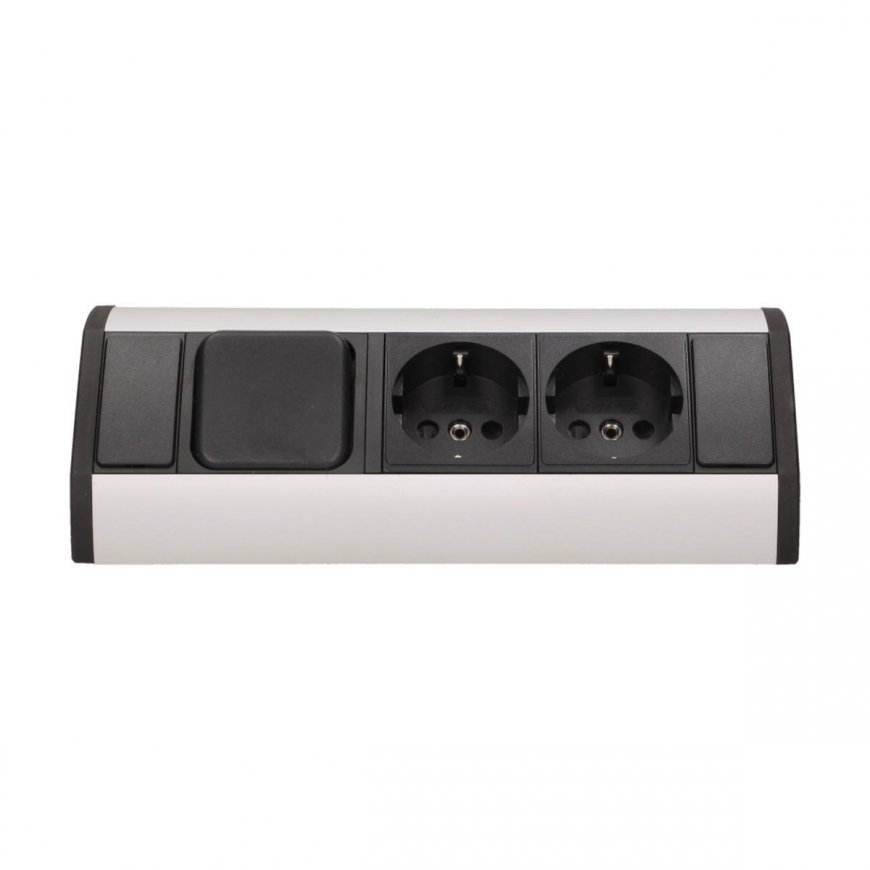 Orno 2x2P + Z furniture socket with switch, schuko, black and silver – 4