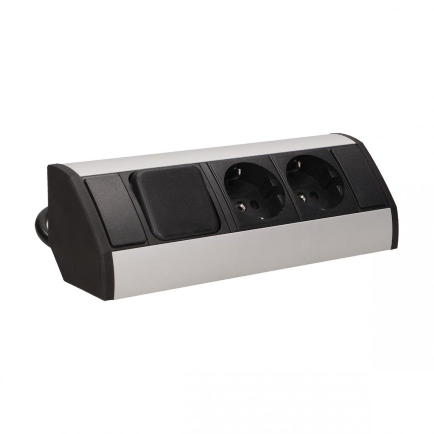Orno 2x2P + Z baldų lizdas su jungikliu, schuko, juoda ir sidabrinė – 5