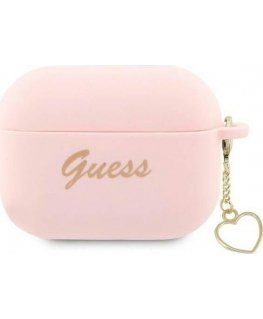 Guess Dėklas Guess GUAP2LSCHSP Apple AirPods Pro 2 cover rožinė/pink silikoninis Charm Heart Collection