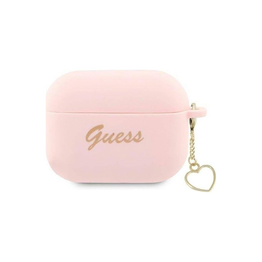 Guess Dėklas Guess GUAP2LSCHSP Apple AirPods Pro 2 cover rožinė/pink silikoninis Charm Heart Collection