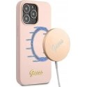 Guess GUHMP13LLSLMGLP iPhone 13 Pro / 13 6.1" light pink/light pink hard case Silicone Script Gold Logo Magsafe