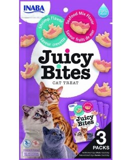 INABA Juicy Bites garneles un jūras veltes - kaķu kārumi - 3x11,3 g