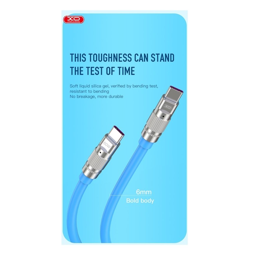 XO NB208B Zinc Alloy Universal USB-C to USB-C PD 60W Data & Fast 5A Charger Cable 1.2m White – 2