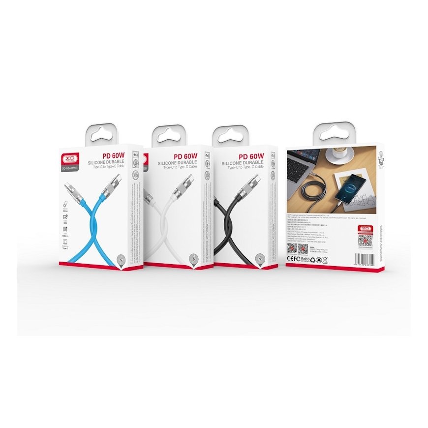XO NB208B Zinc Alloy Universal USB-C to USB-C PD 60W Data & Fast 5A Charger Cable 1.2m White – 5