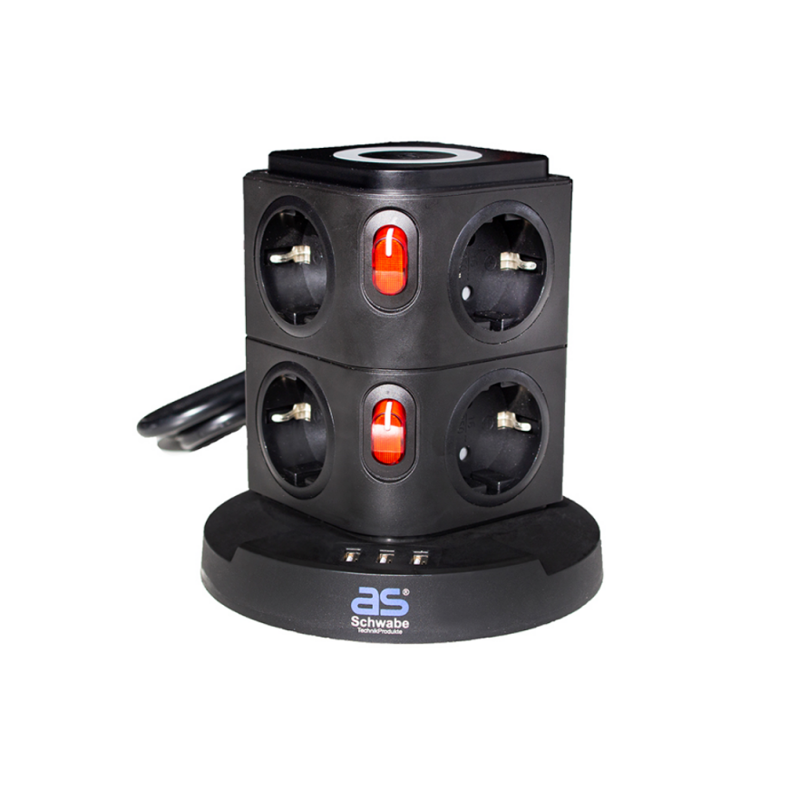 8-socket extension cord with AS-SCHWABE wireless charging station