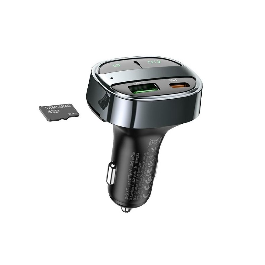 FM bangų moduliatorius Hoco E70 PD30W+QC3.0 juodas – 3