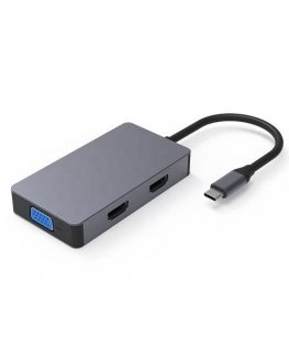 EXTRADIGITAL Adapter USB Type-C - 2x HDMI, 1x VGA, 1x USB Type-A, 1x USB Type-C PD60W