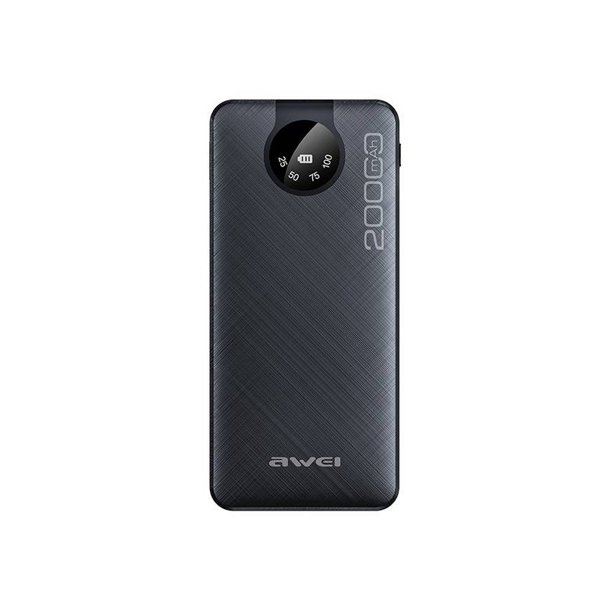 Powerbank Awei PowerBank P134K 20000mAh juodas/juodas ekranas + USB/PD/Lightning/MicroUSB laidai