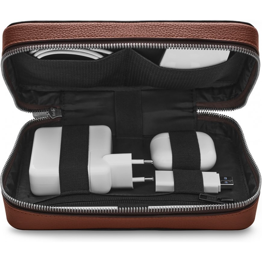 Woolnut Leather Tech Organizer -tarvikelaukku, konjakki