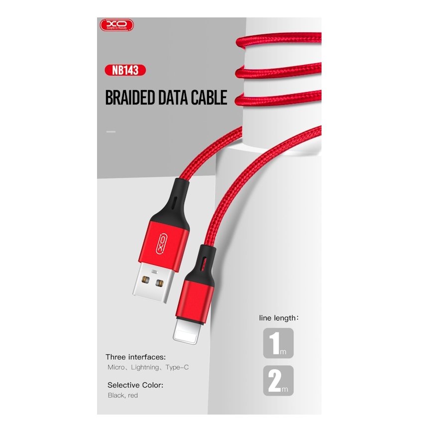 XO NB143 Durable TPE Universal USB to USB-C (Type-C) Data & Fast 2.4A Charger Cable 2m Black – 2