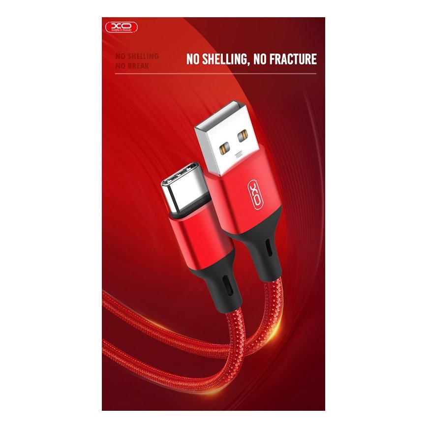 XO NB143 Izturīgs TPE Universāls USB uz USB-C (Type-C) Datu & Ārās uzlādes 2.4A Kabelis 2m Melns – 3