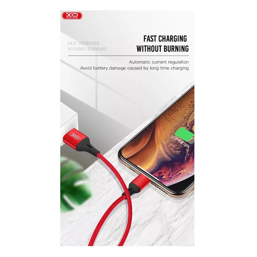 XO NB143 Izturīgs TPE Universāls USB uz USB-C (Type-C) Datu & Ārās uzlādes 2.4A Kabelis 2m Melns – 4