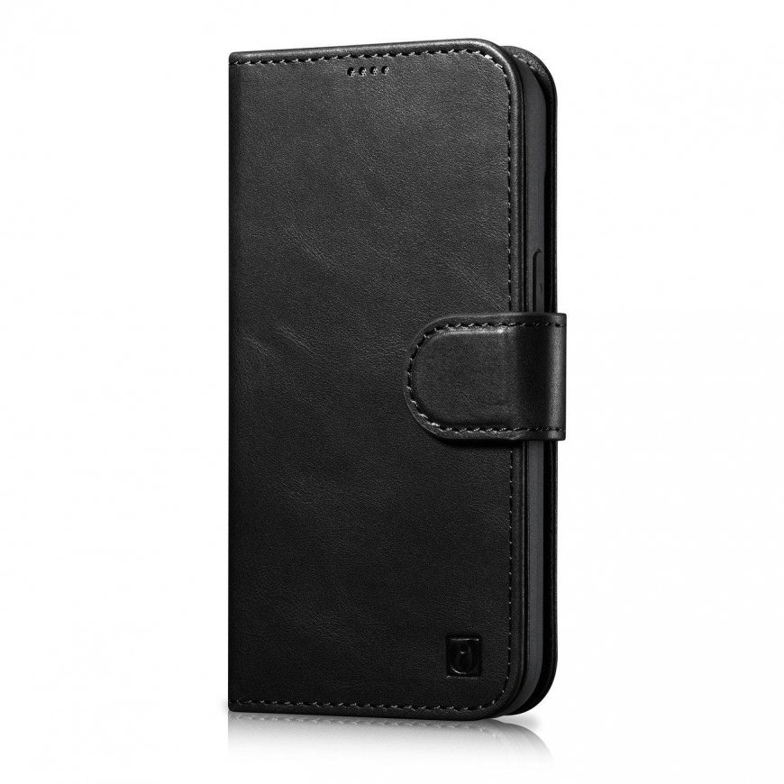 icarer oil Wax Wallet Case 2 in1 Cover iPhone 14 Plus Anti-RFID Leather Flip Case Black (WMI14220723-BK)
