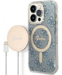 Įkroviklis Guess Rinkinys Guess etui + kroviklis bezprzewodowa GUBPP14LH4EACSB Apple iPhone 14 Pro mėlynas/mėlynas hard case 4G 