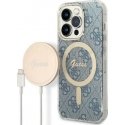 Charger Guess Set Guess etui + charger wireless GUBPP14LH4EACSB Apple iPhone 14 Pro blue/blue hard case 4G Print MagSafe