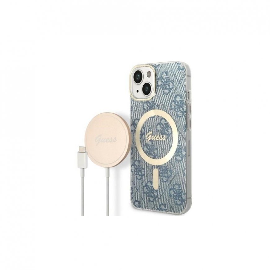 Charger Guess Set Guess etui + charger wireless GUBPP14LH4EACSB Apple iPhone 14 Pro blue/blue hard case 4G Print MagSafe – 2