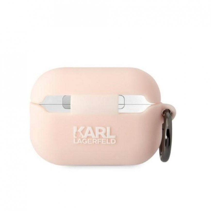 Karl Lagerfeld Dėklas Karl Lagerfeld KLAP2RUNIKP Apple AirPods Pro 2 cover rožinė/pink silikoninis Karl Head 3D – 2