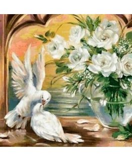 Beldizart Diamond Painting Kit Pigeons & White Roses 50х50 cm AZ-1099