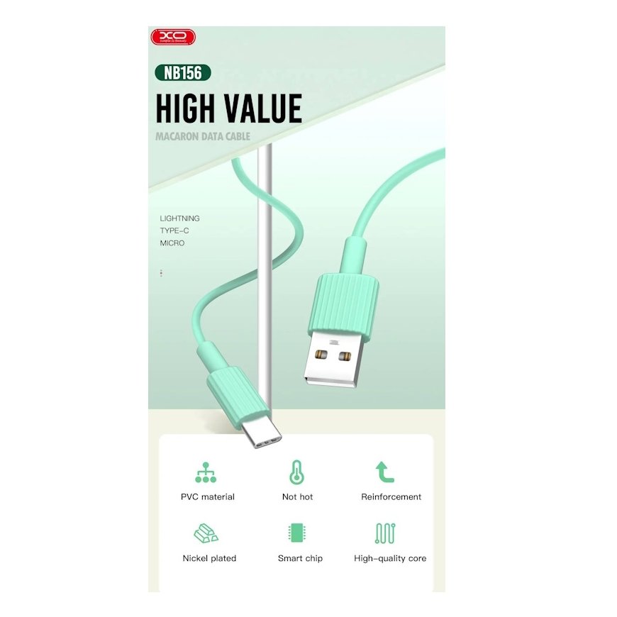 XO NB156 Durable TPE Universal USB-C to Lightning PD Data & Fast 2.4A Charger Cable 1m White – 2
