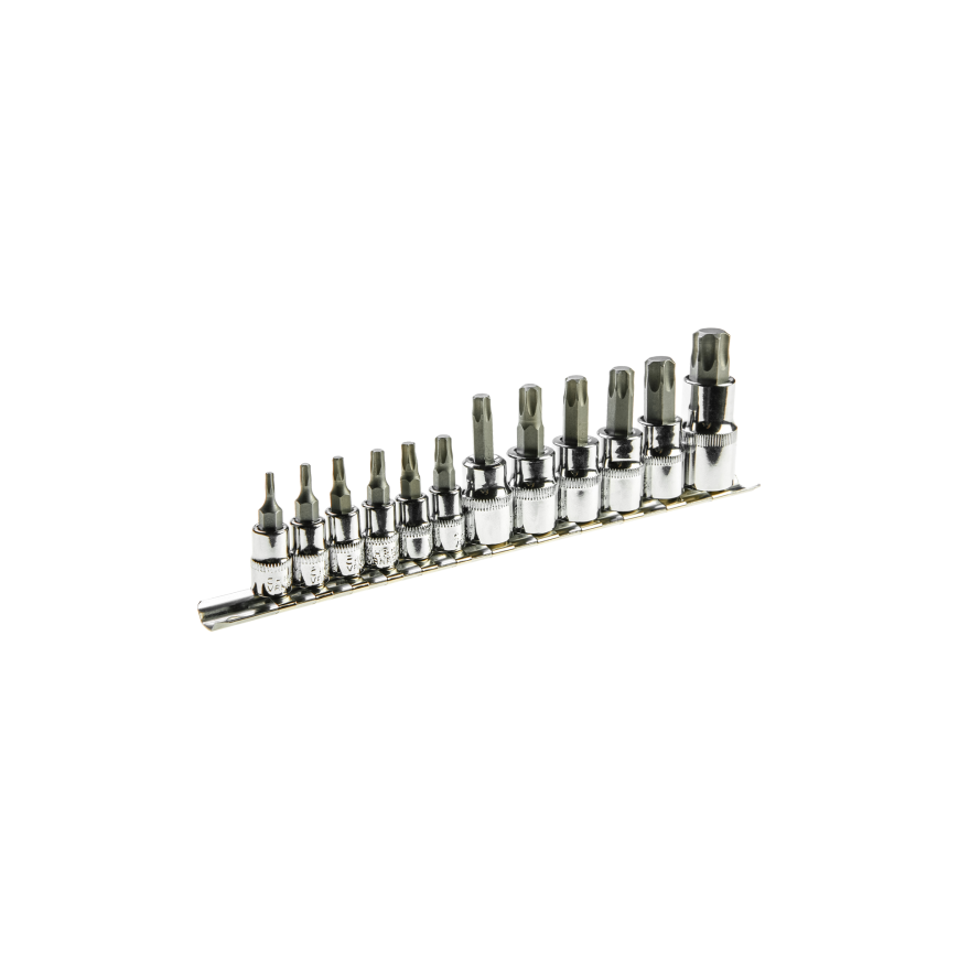 Topex Torx bits on 1/4, 3/8, 1/2 inch socket, set 12 pcs.