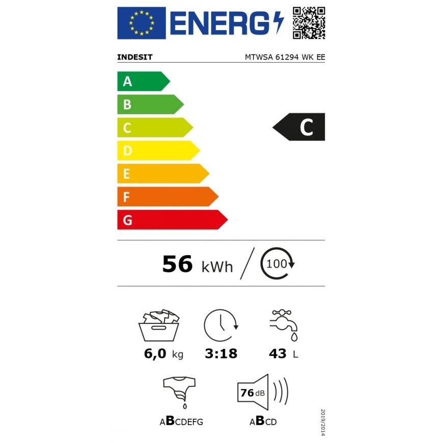 INDESIT Washing machine MTWSA 61294 WK EE Energy efficiency – 4