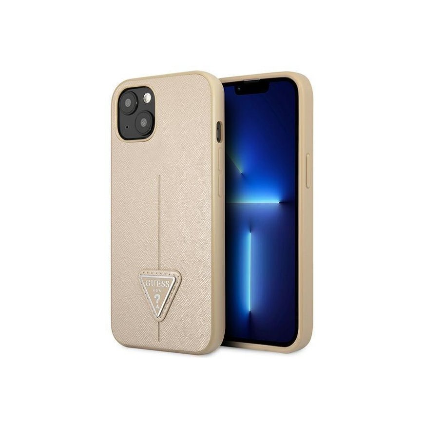 Guess GUHCP14MPSATLE iPhone 14 Plus 6.7 inch Sand/Beige Solid SaffianoTriangle Logo