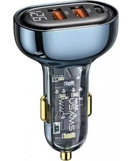 Įkroviklis Usams Įkroviklis samochodowa USAMS 2xUSB+1xUSB-C 80W Fast Charge mėlynas/mėlynas (US-CC159)