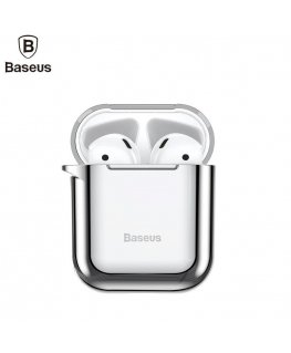 Baseus Apple Metallic Shining Ultra-thin Silicone Protector Case with Hook for Airpods 1 / 2 Silver