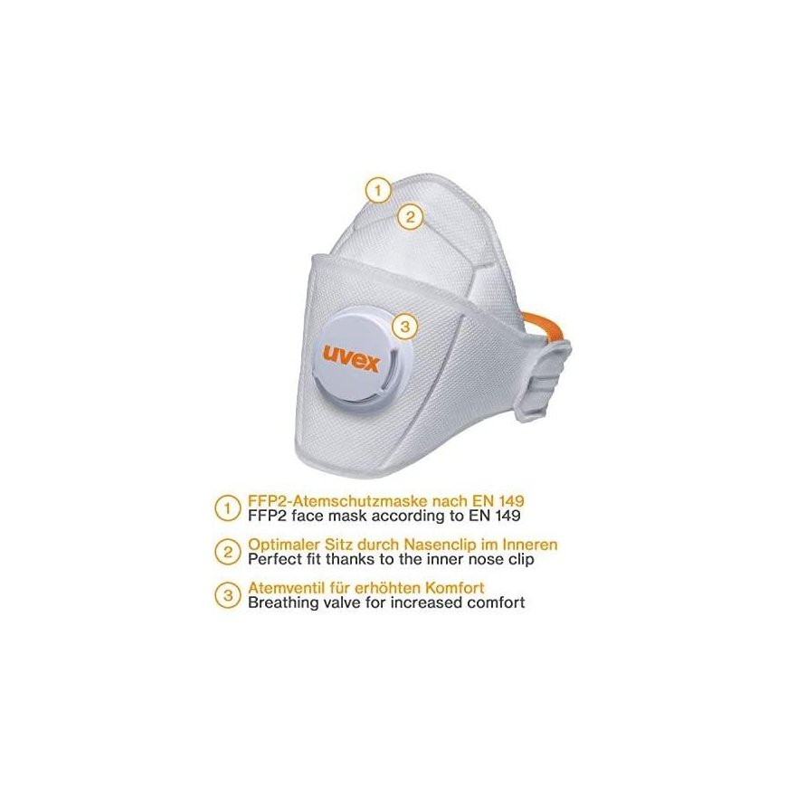 Respiratorius Uvex silv-Air Premium 5210 FFP2, sulankstomas, su vožtuvu,3 vnt, mažmeninė pakuotė – 3
